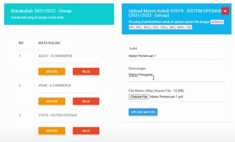 Panduan Fitur Info Materi Dan Perkuliahan Bagi Dosen - FAQ AMIKOM